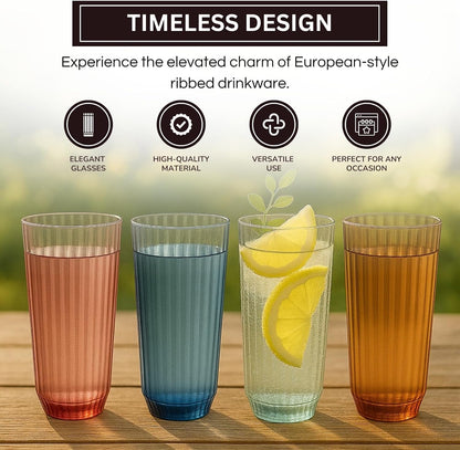 Durable And Shatterproof Ribbed Drinking Glasses