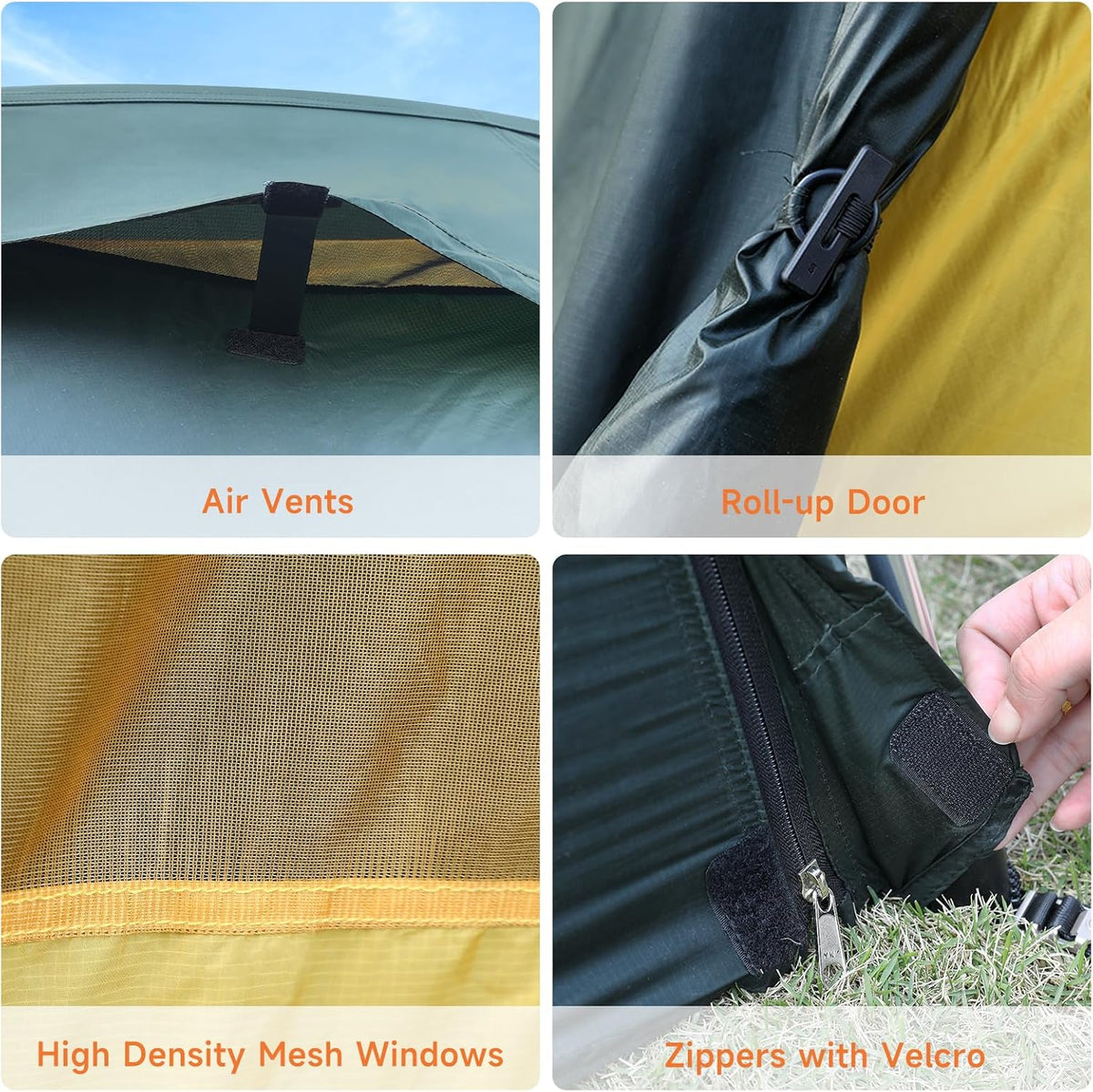 Umbrauto 4-Person Tent with air vents, mesh windows, roll-up door on Tampa Home & Garden Store