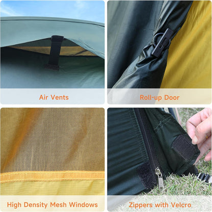 Umbrauto 4-Person Tent with air vents, mesh windows, roll-up door on Tampa Home & Garden Store