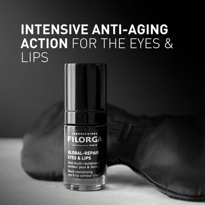 Filorga Global Repair Eyes & Lips eye cream bottle, black container with silver cap, FILORGA on Tampa Home & Garden Store