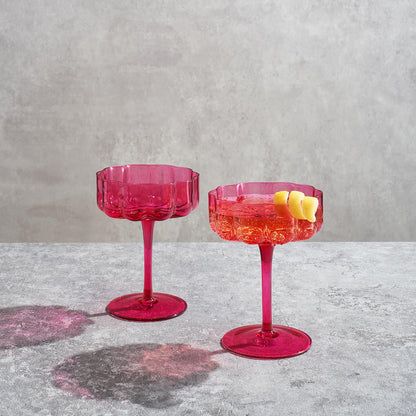 Vintage Pink Glass Coupe and Martini Set of Two
