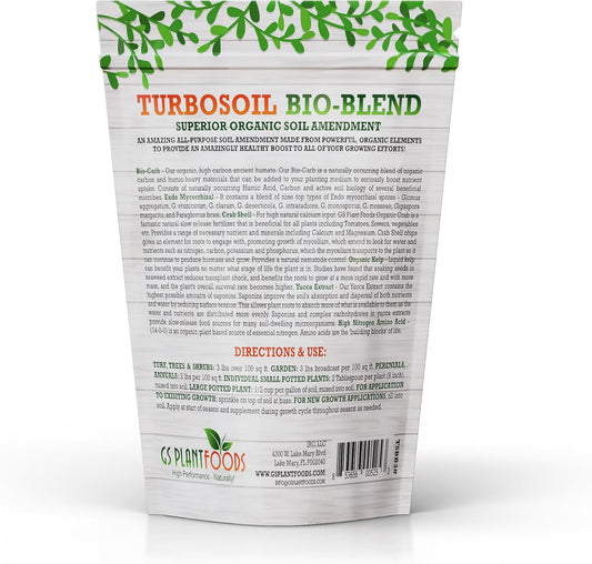 Turbo Soil Bio-Blend soil amendment 3 lb bag by GS Plant Foods with green leaf design on Tampa Home & Garden Store