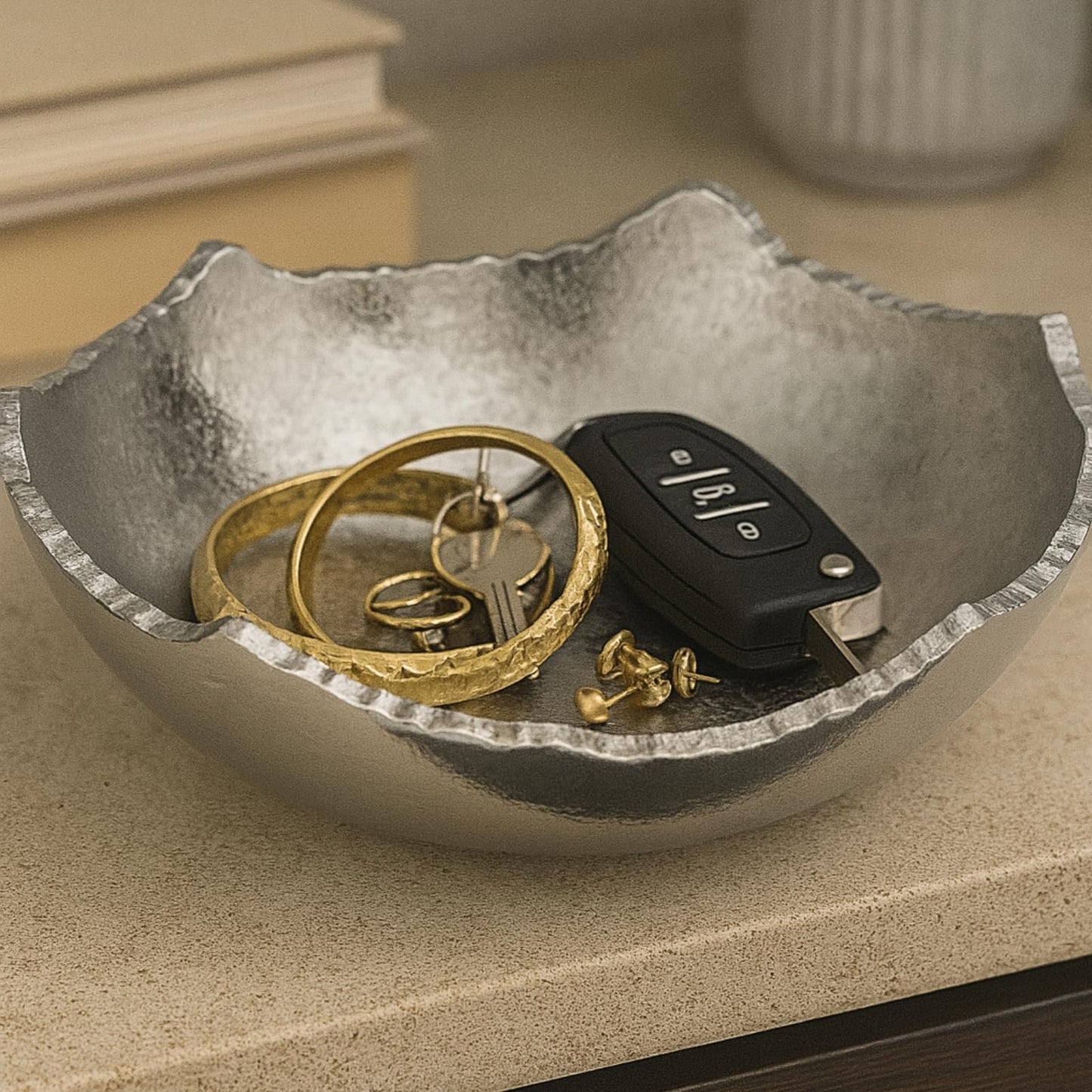Silver and Brass Half Moon Decorative Bowl