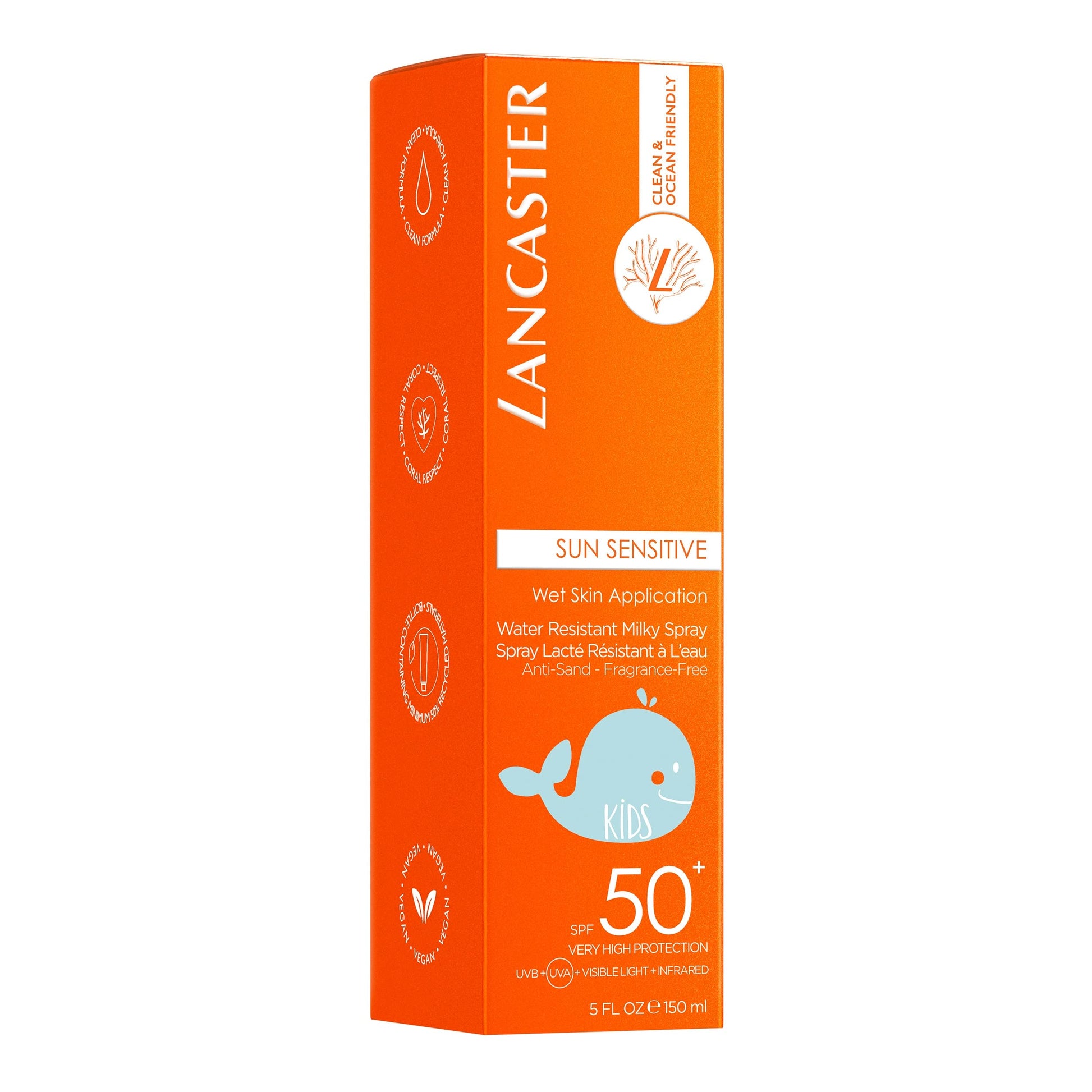 Lancaster Sun Sensitive Kids SPF50 Milky Spray sunscreen water-resistant fragrance-free on Tampa Home & Garden Store