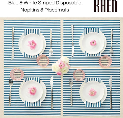 Blue Striped Disposable Paper Napkins Set of 50