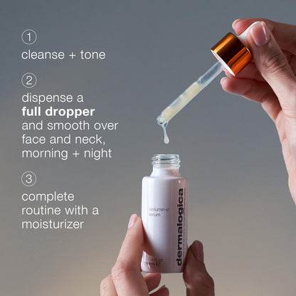 Dermalogica Biolumin-C Serum bottle with dropper, pink container and amber cap on Tampa Home & Garden Store