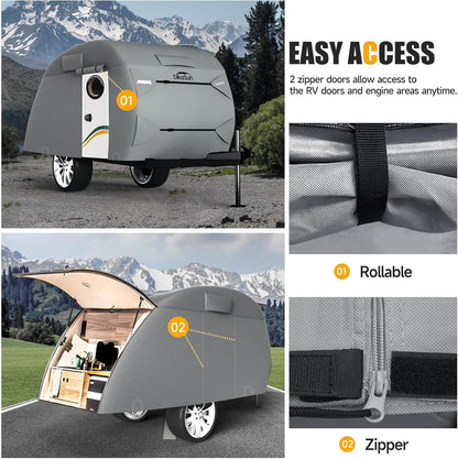 Teardrop trailer cover by Dikasun Outdoor, gray 7-layer waterproof camper cover for RV storage on Tampa Home & Garden Store