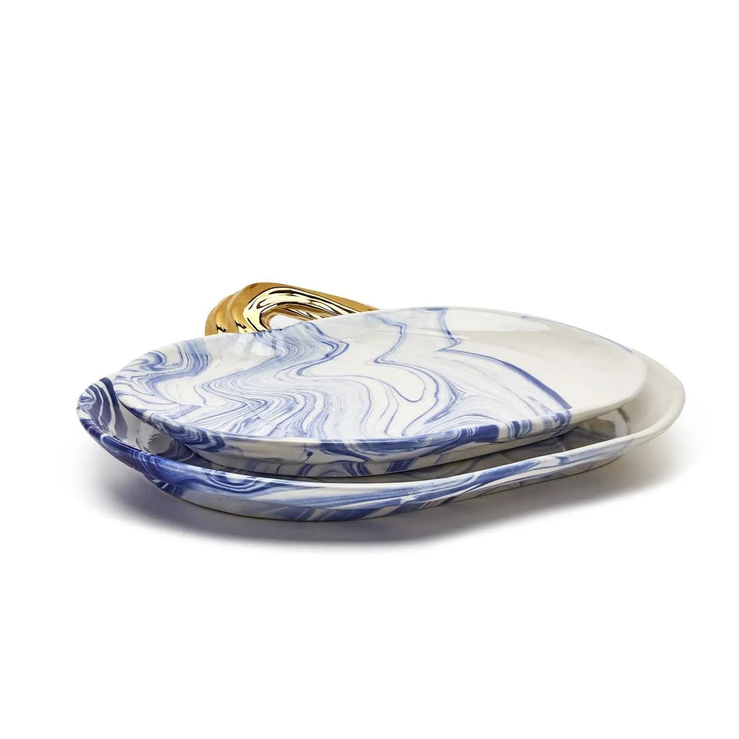 Martha Blue Marble Pumpkin Plate with Gold Stem