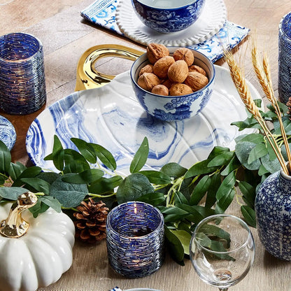 Martha Blue Marble Pumpkin Plate with Gold Stem