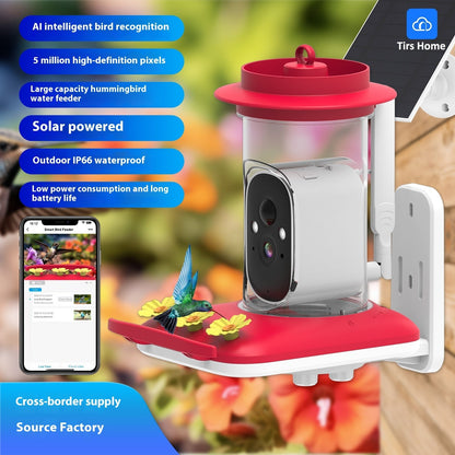 Intelligent Visual Hummingbird Water Feeder 5MP Pixel HD solar powered red lid with built-in camera on Tampa Home & Garden Store