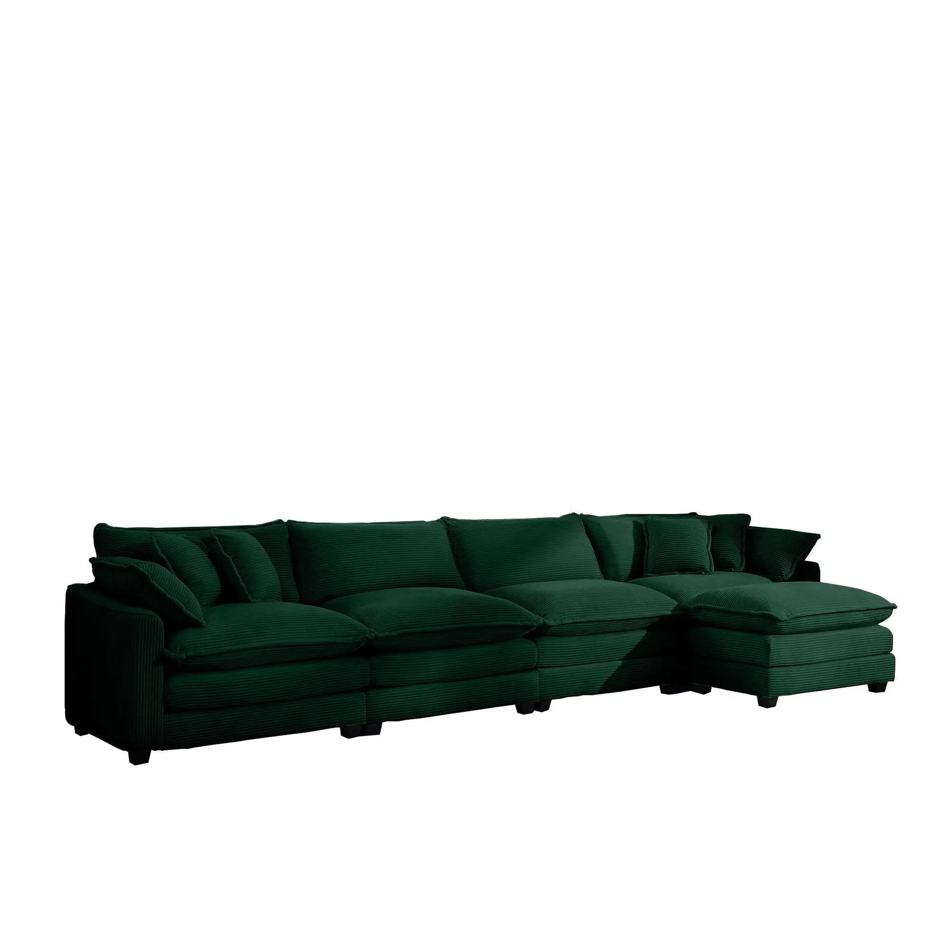 Modular cushion sofa with ottoman in green, low-back 3-piece set by Unique Piece on Tampa Home & Garden Store
