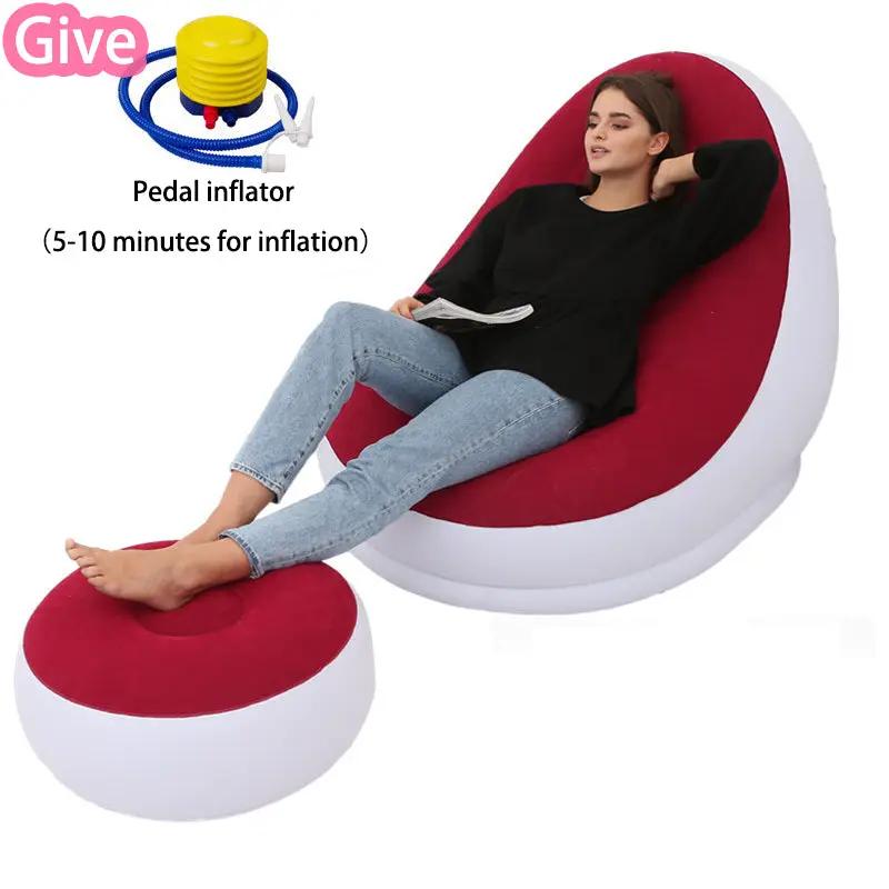 Lazy Bean Bag with Inflatable Sofa red cushion, white shell; pedal inflator and footstool on Tampa Home & Garden Store