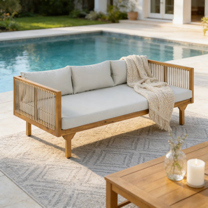 Outdoor Acacia Wood Patio Sofa with Teak Finish