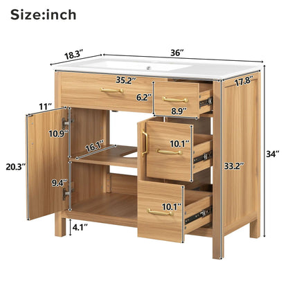Bathroom Vanity 2 Soft Close Doors and 3 Drawers