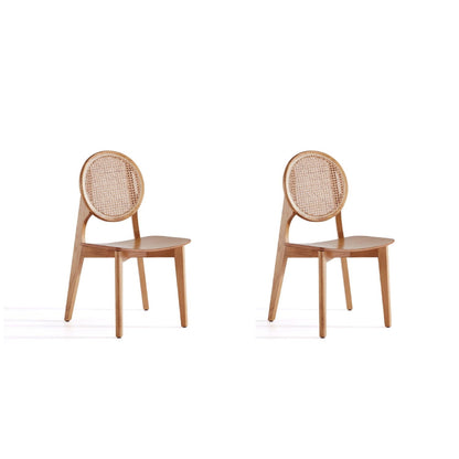 Rattan cane backrest dining chair set in natural wood frame, 2 chairs on Tampa Home & Garden Store