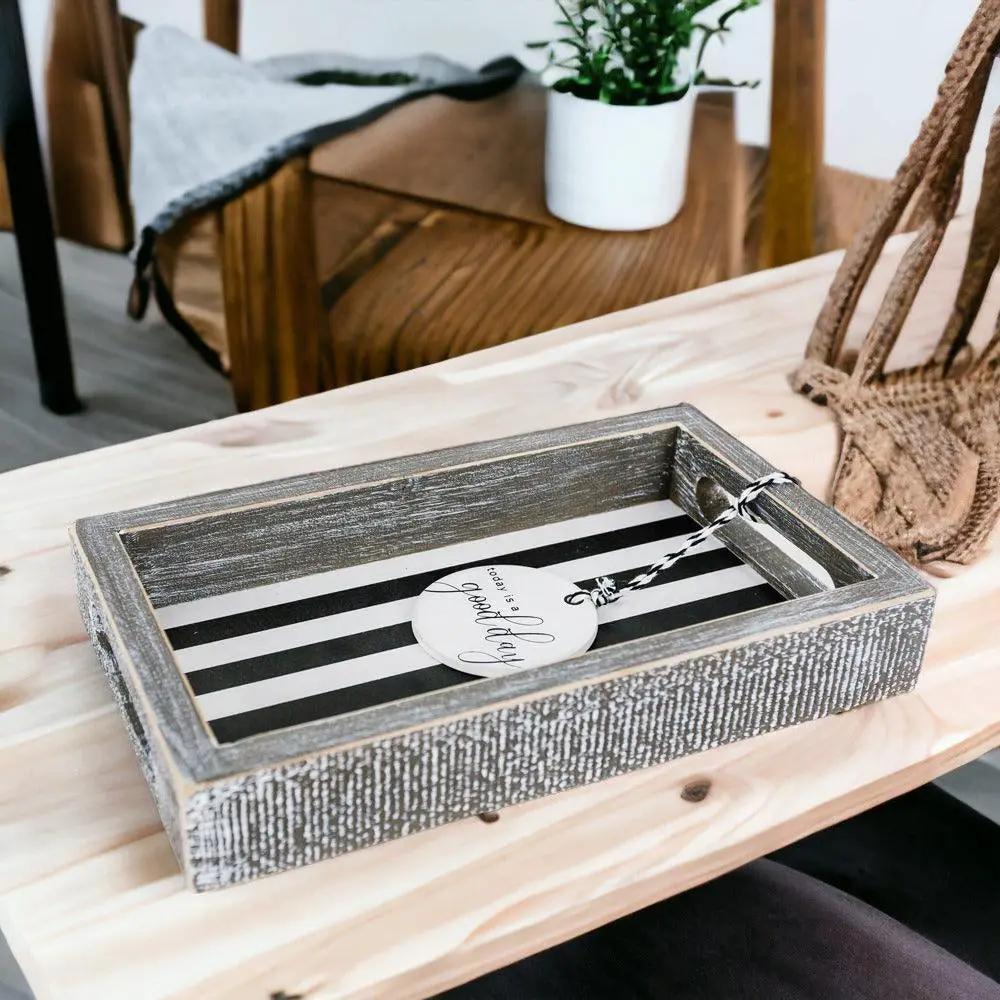Black and White Farmhouse Wooden Tray Decor