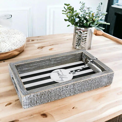 Black and White Farmhouse Wooden Tray Decor