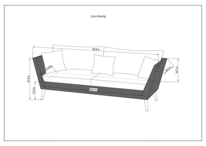 Panther Wicker and FSC Wood Outdoor Seating Set line drawing with cushioned sofa on Tampa Home & Garden Store