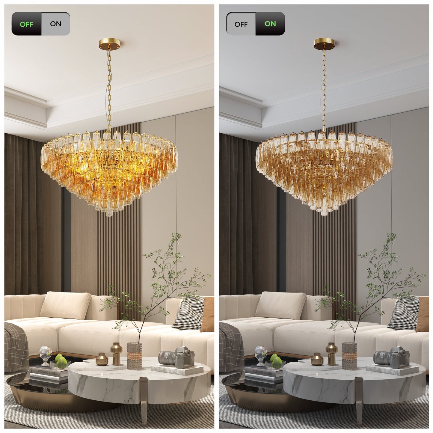 Chandelier 37in extra-large 14-light gold round with crystal prisms by HouseOfZazla on Tampa Home & Garden Store