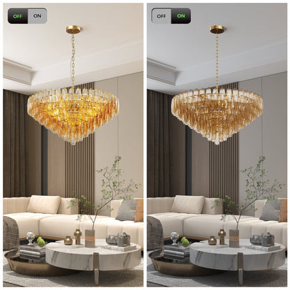 Chandelier 37in extra-large 14-light gold round with crystal prisms by HouseOfZazla on Tampa Home & Garden Store