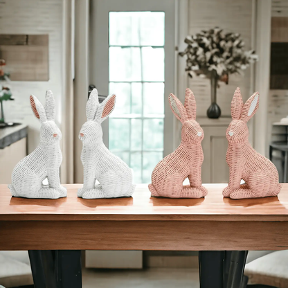 Resin Basket Weave Bunny Decor For Spring Tables