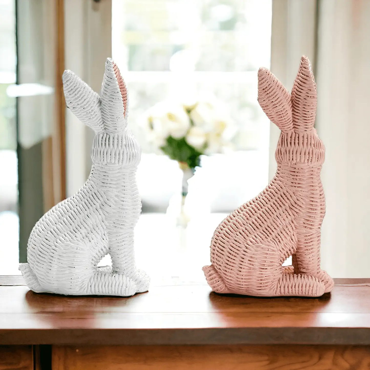 Resin Basket Weave Bunny Decor For Spring Tables