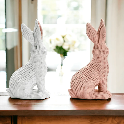 Resin Basket Weave Bunny Decor For Spring Tables