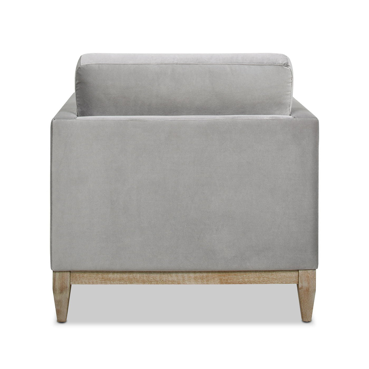 Modern Farmhouse Arm Chair with reversible cushions, gray fabric, wood legs on Tampa Home & Garden Store