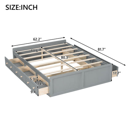 Queen Platform Bed Frame With 6 Drawers and Gray