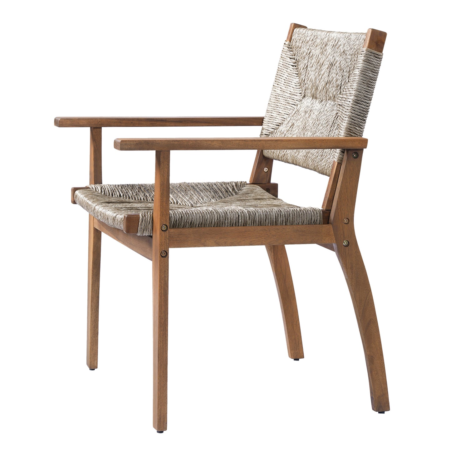 Outdoor dining chair with acacia wood frame and natural wicker seat HouseOfZazla on Tampa Home & Garden Store