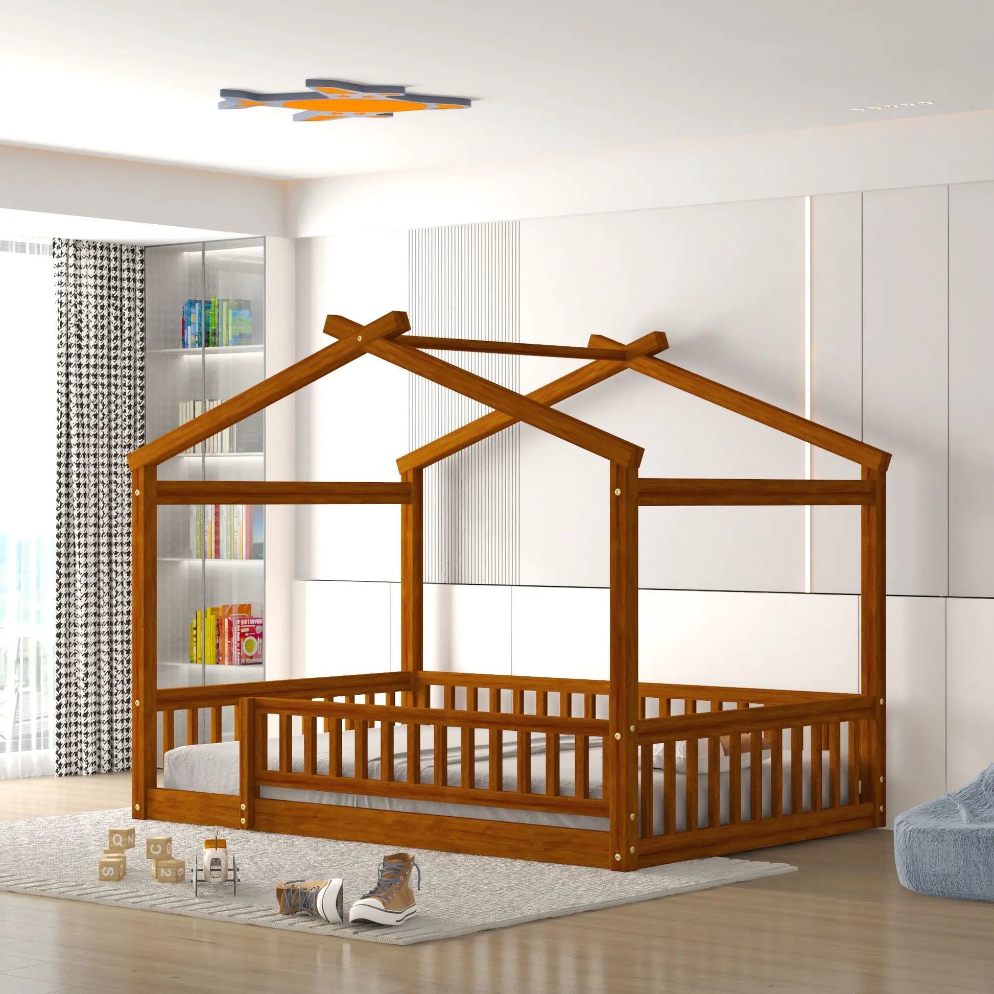 Bed House Bed Frame With Fence wooden canopy bed by Unique Piece Furniture in brown finish on Tampa Home & Garden Store