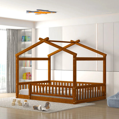 Bed House Bed Frame With Fence wooden canopy bed by Unique Piece Furniture in brown finish on Tampa Home & Garden Store
