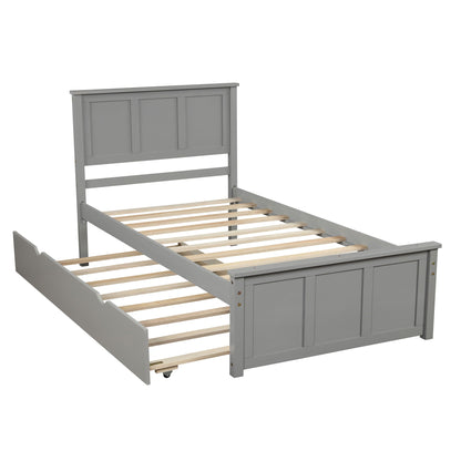 Platform bed with twin trundle in gray finish, slat bed frame by HouseOfZazla on Tampa Home & Garden Store