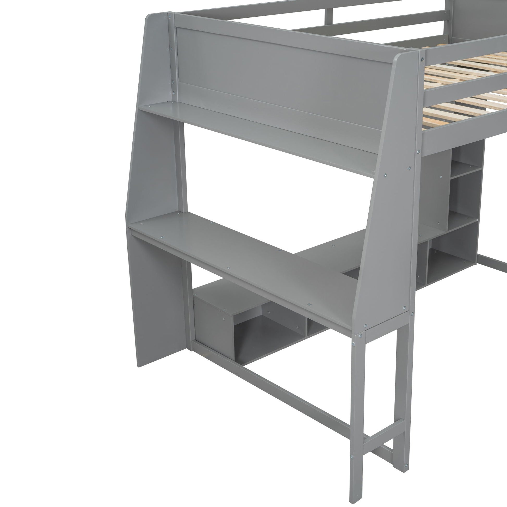 Gaming loft bed in gray metal with built-in desk and storage shelves HouseOfZazla on Tampa Home & Garden Store