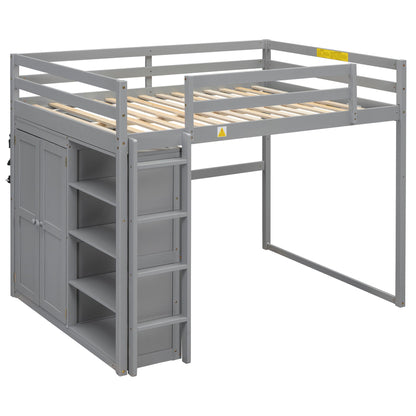 Gray metal loft bed with built-in wardrobe and storage shelves and LED light on Tampa Home & Garden Store