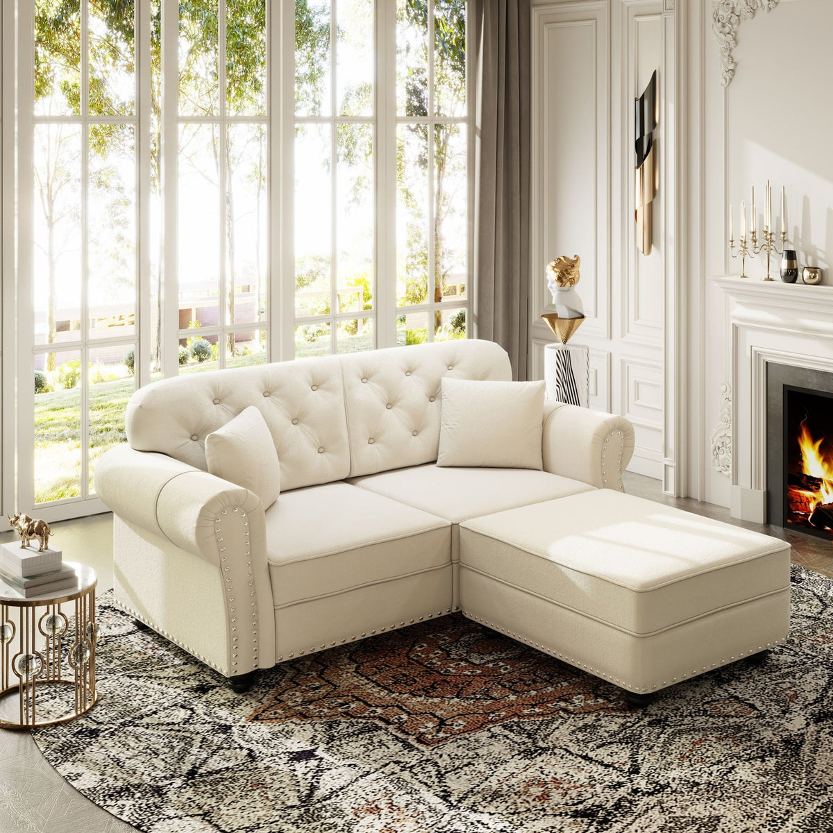 Upholstered Sofa Set with Nailhead and Pillows