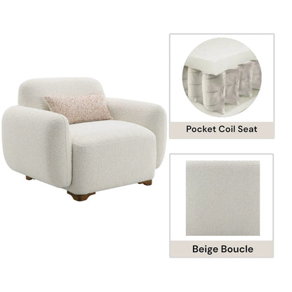 Darius Boucle Accent Chair with Toss Pillow Beige