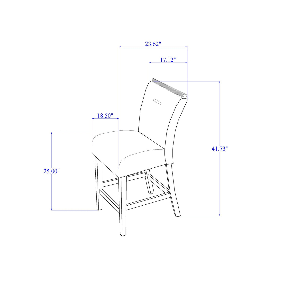 Gray bar stool set of 2 with padded seats Ariya by HouseOfZazla schematic with measurements on Tampa Home & Garden Store