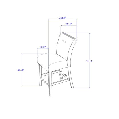 Gray bar stool set of 2 with padded seats Ariya by HouseOfZazla schematic with measurements on Tampa Home & Garden Store