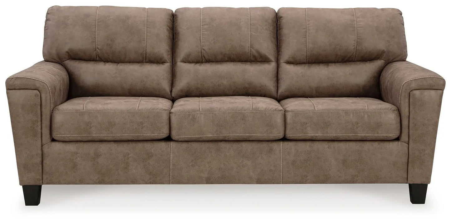 Navi Sofa Fossil, 3-seat stationary brown faux leather sofa with stitching, Unique Piece Furniture on Tampa Home & Garden Store