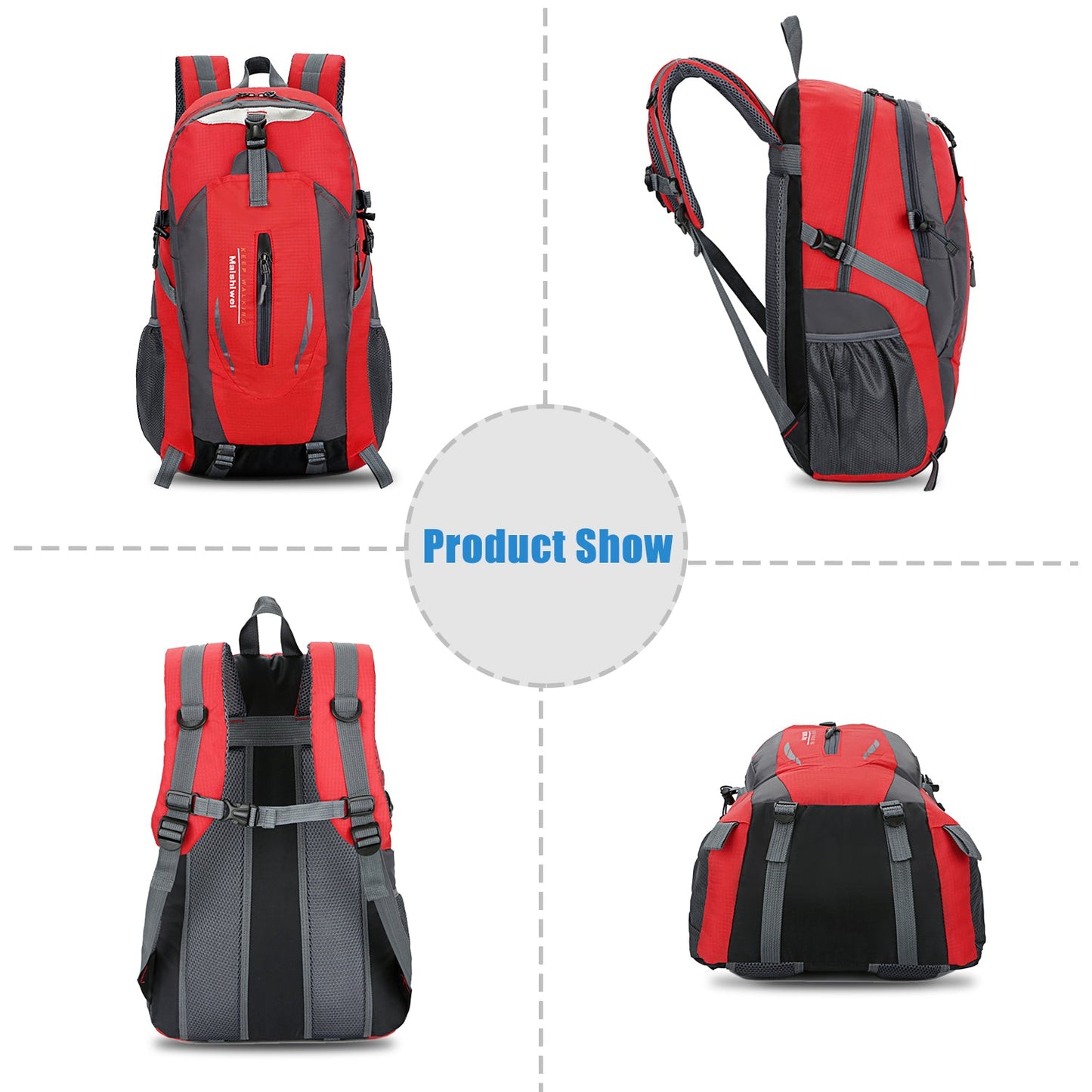36L Outdoor Backpack GemGear waterproof hiking daypack red/gray, multiple angle views on Tampa Home & Garden Store