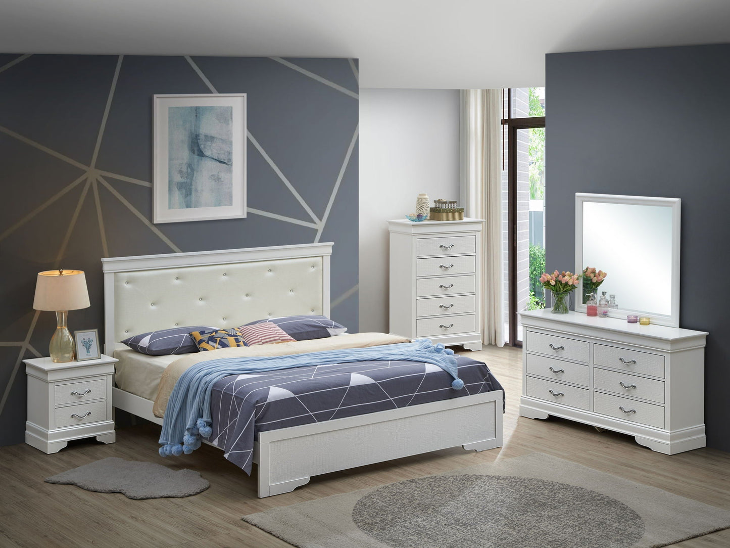 Transitional Tufted Bed and Textured Footboard