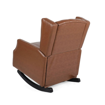Moss upholstered rocking recliner in light brown leather with wingback by Unique Piece Furniture on Tampa Home & Garden Store