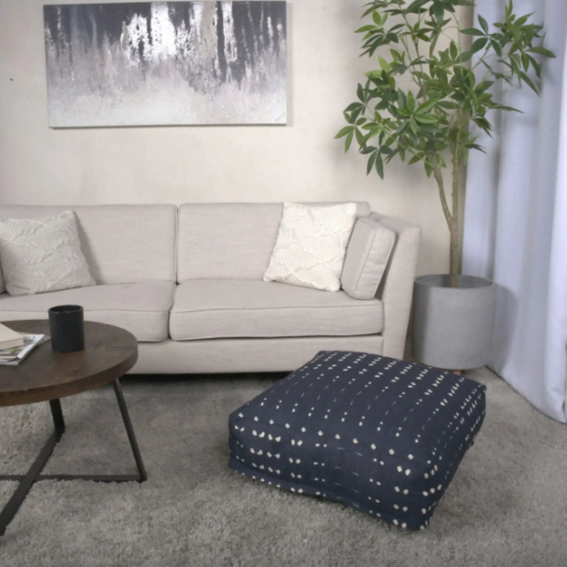 Dalm fabric square pouf ottoman dark blue with white dots, 2pc set, Unique Piece Furniture on Tampa Home & Garden Store