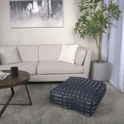 Dalm fabric square pouf ottoman dark blue with white dots, 2pc set, Unique Piece Furniture on Tampa Home & Garden Store