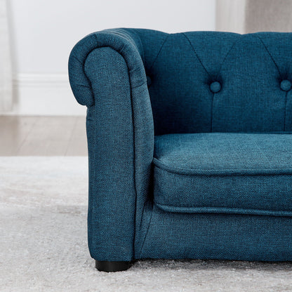 Modern Elegant Rectangle Pet Bed blue textured fabric, elevated dog sofa with button-tufted back and arm on Tampa Home & Garden Store