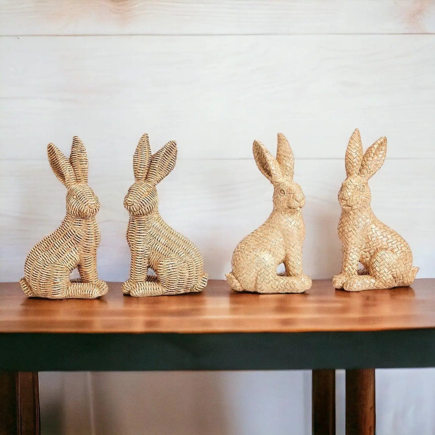 Resin Basket Weave Bunny Decor For Spring Tables