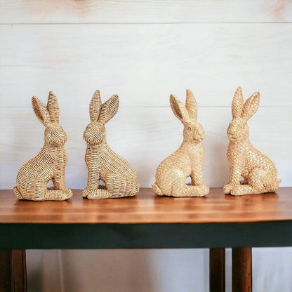Resin Basket Weave Bunny Decor For Spring Tables