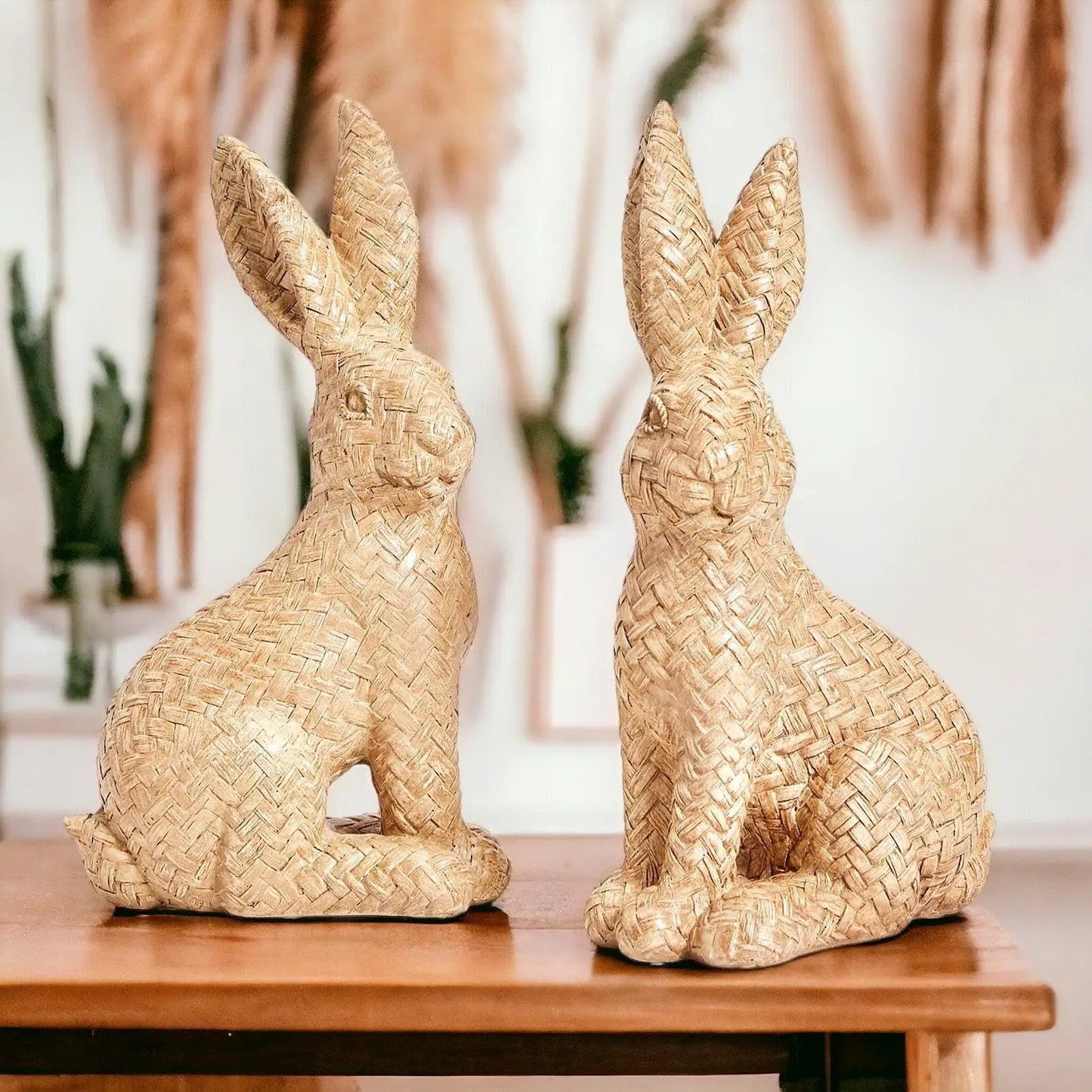 Resin Basket Weave Bunny Decor For Spring Tables