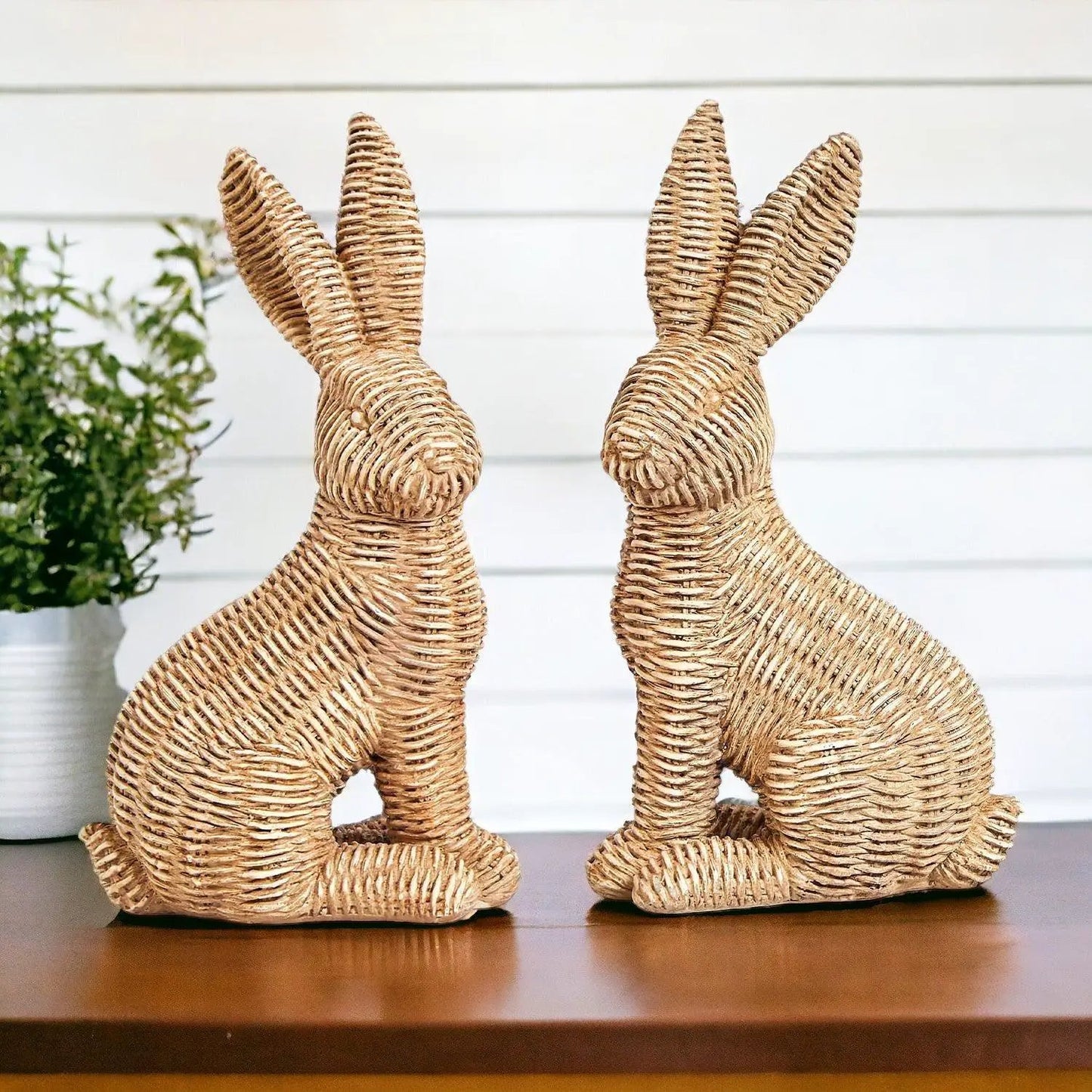 Resin Basket Weave Bunny Decor For Spring Tables